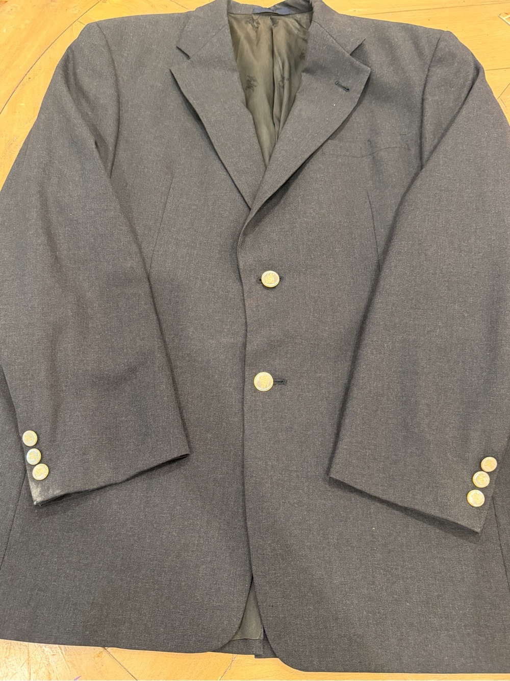 Burberry London Dark Grey Wool Men's Blazer with Gold Buttons 42L